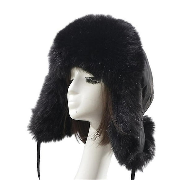 Women's Fur Trapper Hat With Earflap Warm Bomber Hat Winter Hat With Pom Pom-COLOR 2-FOR ADULT-（youyuanto）