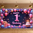 thumbnail image 6 of Pink Theme Happy 1st Birthday Banner Gold Accents First Birthday Display Starry Design Balloon Decorations 1st Birthday Backdrop for 1st Birthday Party Baby's Birthday Photo Backdrop, 6 of 9