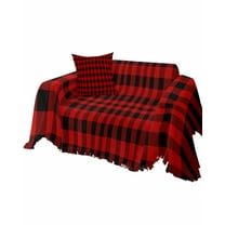 Buffalo Red Sofa Couch Covers for Dog,Washable Sectional Couch Slipcovers for Loveseat with Tassels,Farmhouse Country Black Checkered Non Slip Sofa Throw Cover Blanket Large 71''x102''