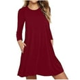 thumbnail image 2 of Idoravan Women's Dress Summer Fashion Women Sexy Casual Solid Dress O-Neck Long Sleeve Loose Mini Dress, 2 of 4