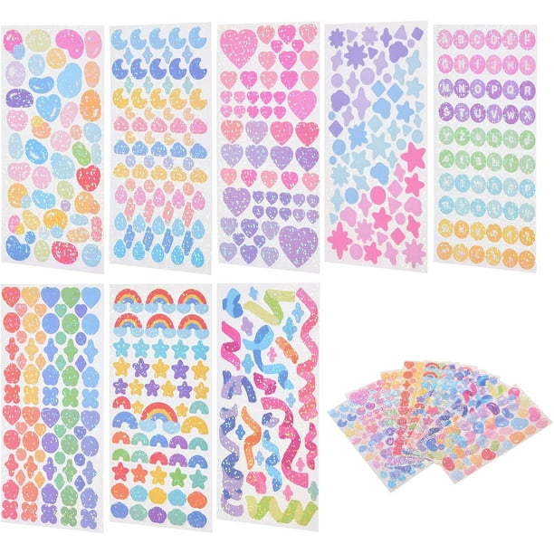 Set de 8 hojas con 8 estilos de pegatinas autoadhesivas láser. Pegatinas autoadhesivas surtidas. Mini pegatinas diarias para scrapbooking y manualidades.