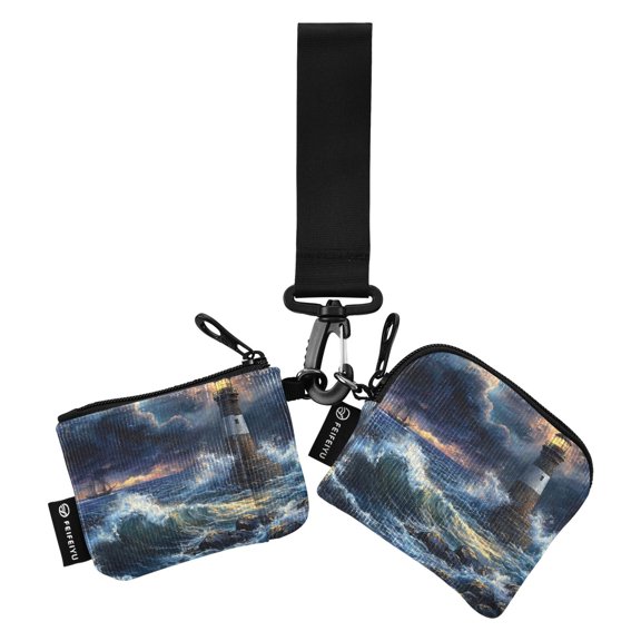 Portable Coin Purse Two 4.13x4.13 Iinches 4.13x3.5 Inches Wrist Coin Purse Keys Coin Purse Portable Women's Purse Storm Wave