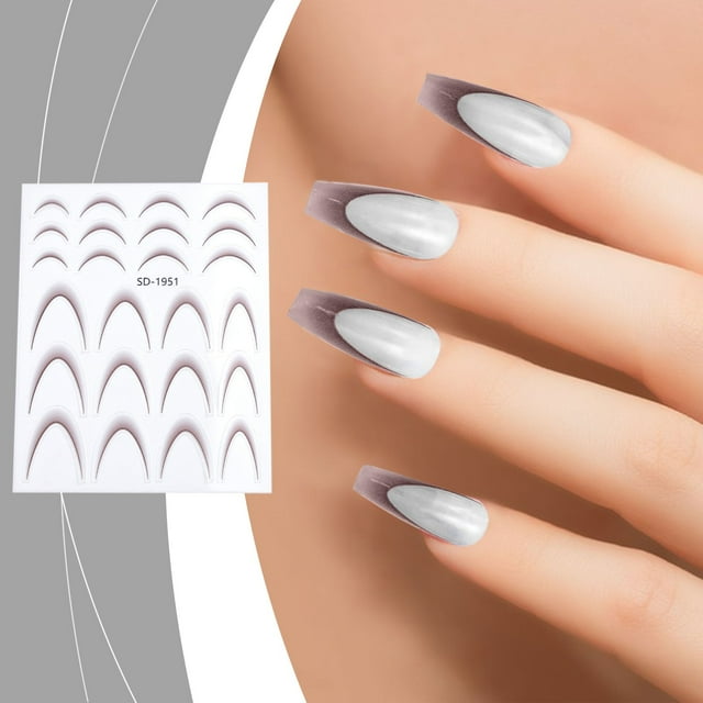 Pegatinas para uñas para decoración de uñas, pegatinas para uñas para mujeres, pegatinas francesas con degradado, pegatinas de sonrisa en forma de media luna, arcos de líneas francesas finas, adornos
