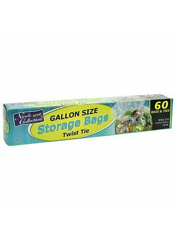 Gallon Size Plastic Food Storage Bags w/ Twist Ties 60CT BUNDLE (PACK OF 4)