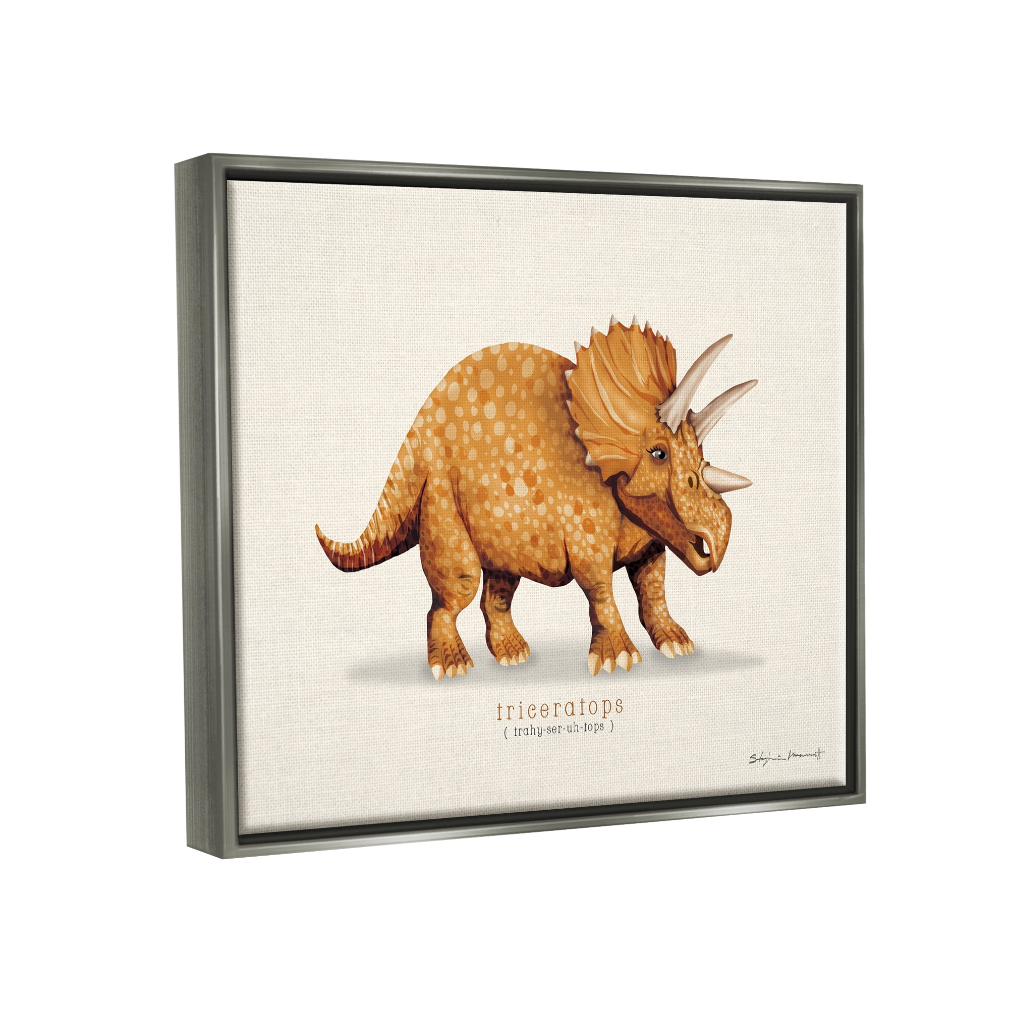 Stupell Informative Triceratops Dinosaur Animals & Insects Painting Gray Floater Framed Art Print Wall Art