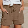 thumbnail image 2 of Jxximdong Running Shorts for Women, Casual Solid Color Elastic Waist Cotton Linen Sports Shorts Buttocks Real Pocket Shorts, Brown Women's Casual Shorts, 2 of 9