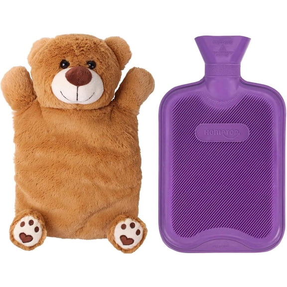 Premium Classic Rubber Hot or Cold Water Bottle with Cute Stuffed Bear Cover