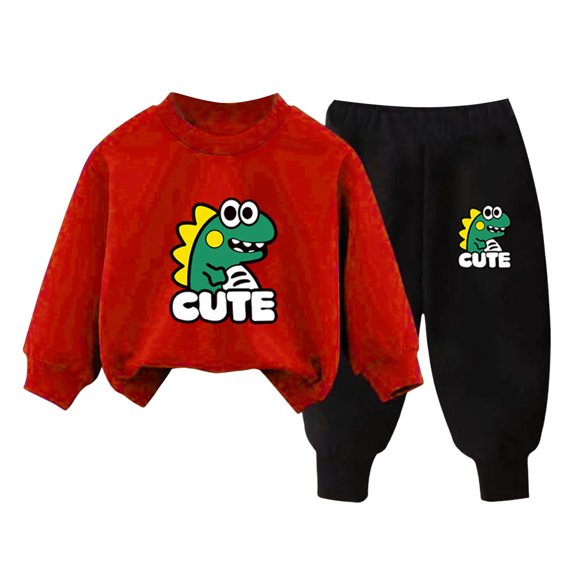 Tigivemen Toddler Baby Girl Clothes Boys Fall Winter Outfits Dinosour Printed Sweatsuit Set Long Sleeve Top Sweatpants Sets D Size 1-2 Y