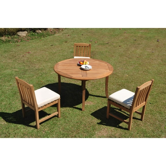 Grade-A Teak Dining Set: 3 Seater 4 Pc: 52" Round Table And 3 Devon Armless Chairs Outdoor Patio WholesaleTeak #WMDV56