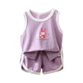 thumbnail image 2 of ATOGUTA Girls 2 Piece Outfit Sleeveless Crewneck Tank Tops and Shorts Cute Summer Short Sets Size 0-8, Purple, 2 of 7