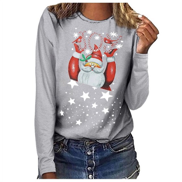 Babysbule Hauts de Noël pour Femmes Joyeux Noël Imprimé Femmes Décontracté Manches Longues Col Rond Chandail en Molleton Pull Blouse