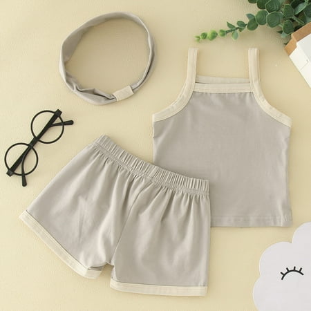 

NECHOLOGY Newborn Infant Baby Girls Boys Sleeveless Strap Vest T Shirt Tops Shorts Headband 3PCS Clothes for Teen Girls Pants Childrenscostume Grey 0-3 Months