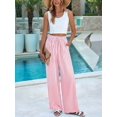 thumbnail image 4 of Women's Elastic Waist Wide Leg Light Weight Woman Palazzo Pants for Casual Lounge Pink L, 4 of 9