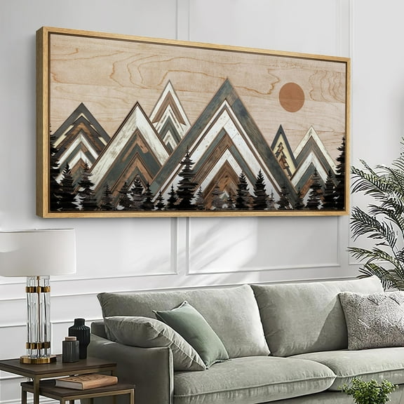 IDEA4WALL Extra Large Framed Canvas Print Wall Art Geometric Mountain Range Pattern Wall Decorative Abstract Vintage Woodland Fine Art Modern Oversized Artwork for Living Room - 60"x30"