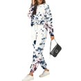 thumbnail image 4 of Wutalume Women's 2-Piece Printed Sweatsuit Set, Round Neck Long Sleeve Shirt and Floral Print Joggers with Pockets, Vintage Style Outfit,Navy L, 4 of 5