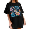 thumbnail image 1 of Faldas Cortas para Mujeres, Impresión de Flores Casual Oversized Camiseta de Manga Corta Top Hecho de 95% Poliéster 5% Spandex para Primavera Verano, Falda Corta de Verano, 1 of 7