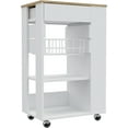 thumbnail image 2 of TUHOME Blosson 22-inch Wide Kitchen Cart with 1 Drawer, 2 Open Shelves, and 4 Casters, White / Light Oak, 2 of 10