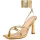 thumbnail image 1 of Sandalias de tacón Mostrin Gold con tiras y cordones para mujer, 1 of 7