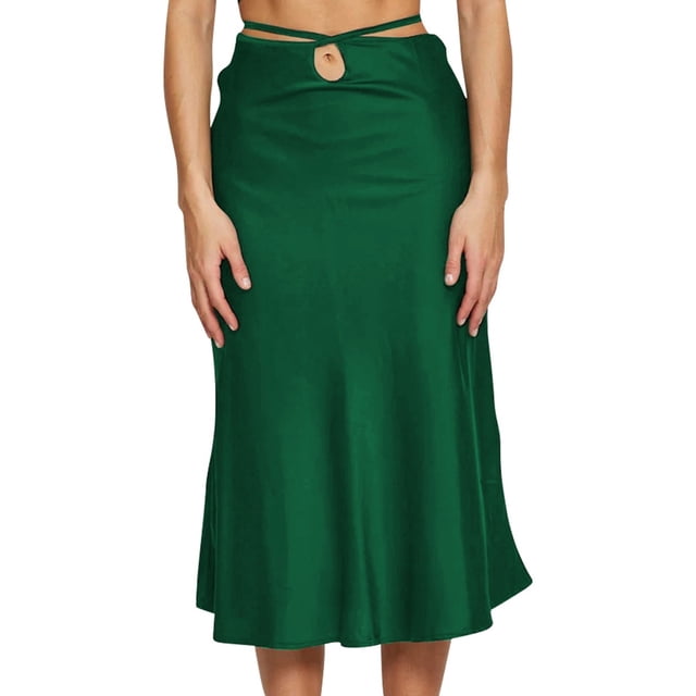 B91xZ Jupe Midi Rétro Élastique Taille Haute Effilochée A-Line Maxi en Denim, Vert m