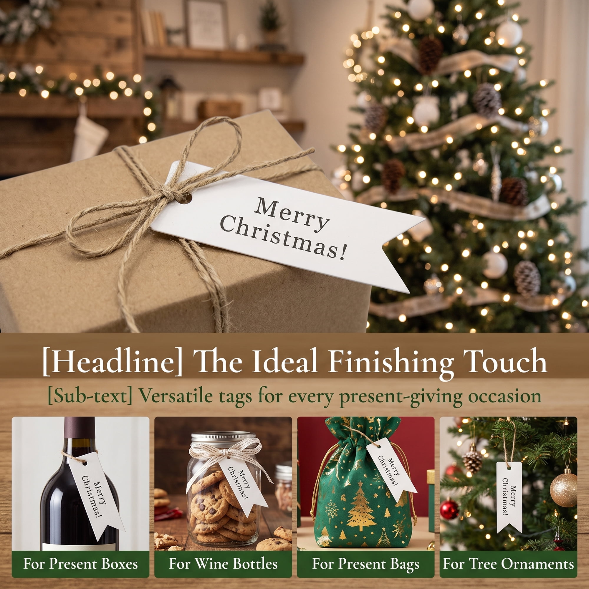 Unique Bargains Gift Tags with Natural Twine for All Occasions 0.8" x 2.8" White Christmas