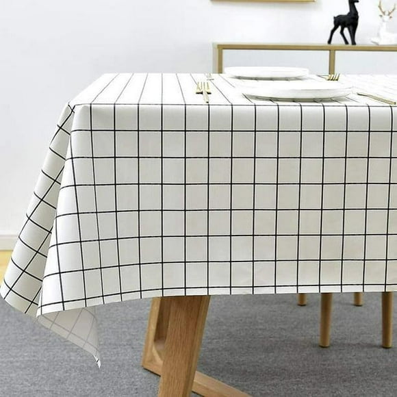 Tablecloth. Washable Pvc Plastic Tablecloth. Waterproof Rectangular Table Protector For Kitchen, Picnic, Outdoor, Indoor (137 X 180 Cm, White Plaid)