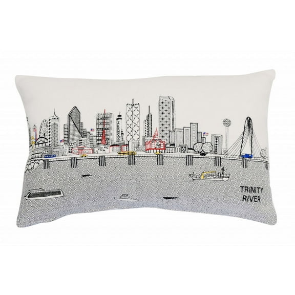 24" White Dallas Daylight Skyline Lumbar Decorative Pillow