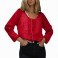 thumbnail image 1 of NINGMENG Womens Tops Solid Color Lace Tie Front Long Sleeve Button Up Chiffon Cardigan Flowy Boho Tee Shirts Activewear,Red,L, 1 of 8