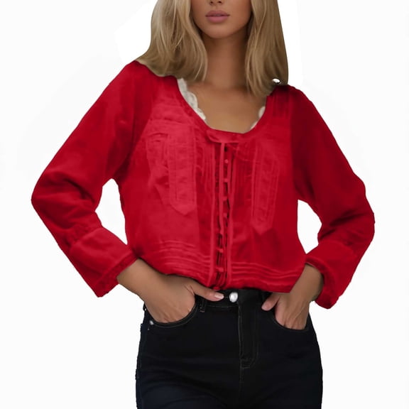 EDFBUYKRS Long Sleeve Shirts for Women Crewneck Sweatshirt Casual Pullover Ladies Tops and Blouses S