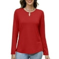 thumbnail image 3 of Long Sleeve Shirts for Women Solid Color Crew Neck Casual Fall Tops Comfortable Soft Basic Tee Everyday Wear Cute Teacher Outfits, 3 of 8