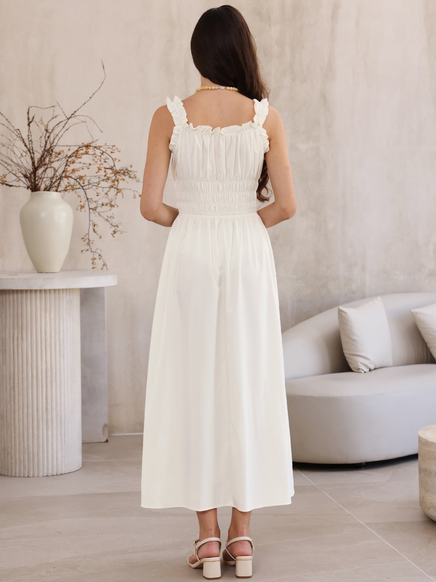 DARING DIVA Women's Spaghetti Strap Square Neck A Line Flowy Dress S Apricot