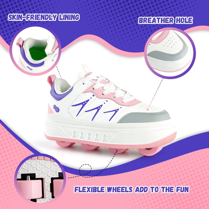 KOFUBOKE Roller Skate Shoes & Unisex Sneakers with 4 Wheels for Outdoor Sports Activities