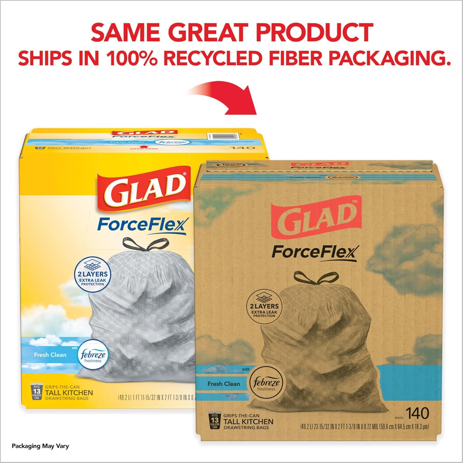 ForceFlex Tall Kitchen Trash Bags, 13 Gallon, Fresh Clean, 140 Count (Package May Vary)