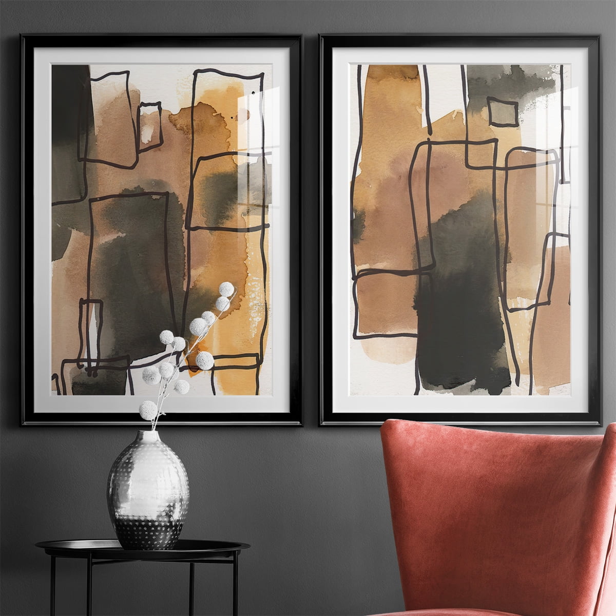 Wexford Home Retro Vibe I Premium Framed Print, 26.5" x 36.5" - Ready to Hang, Black (Set of 2)