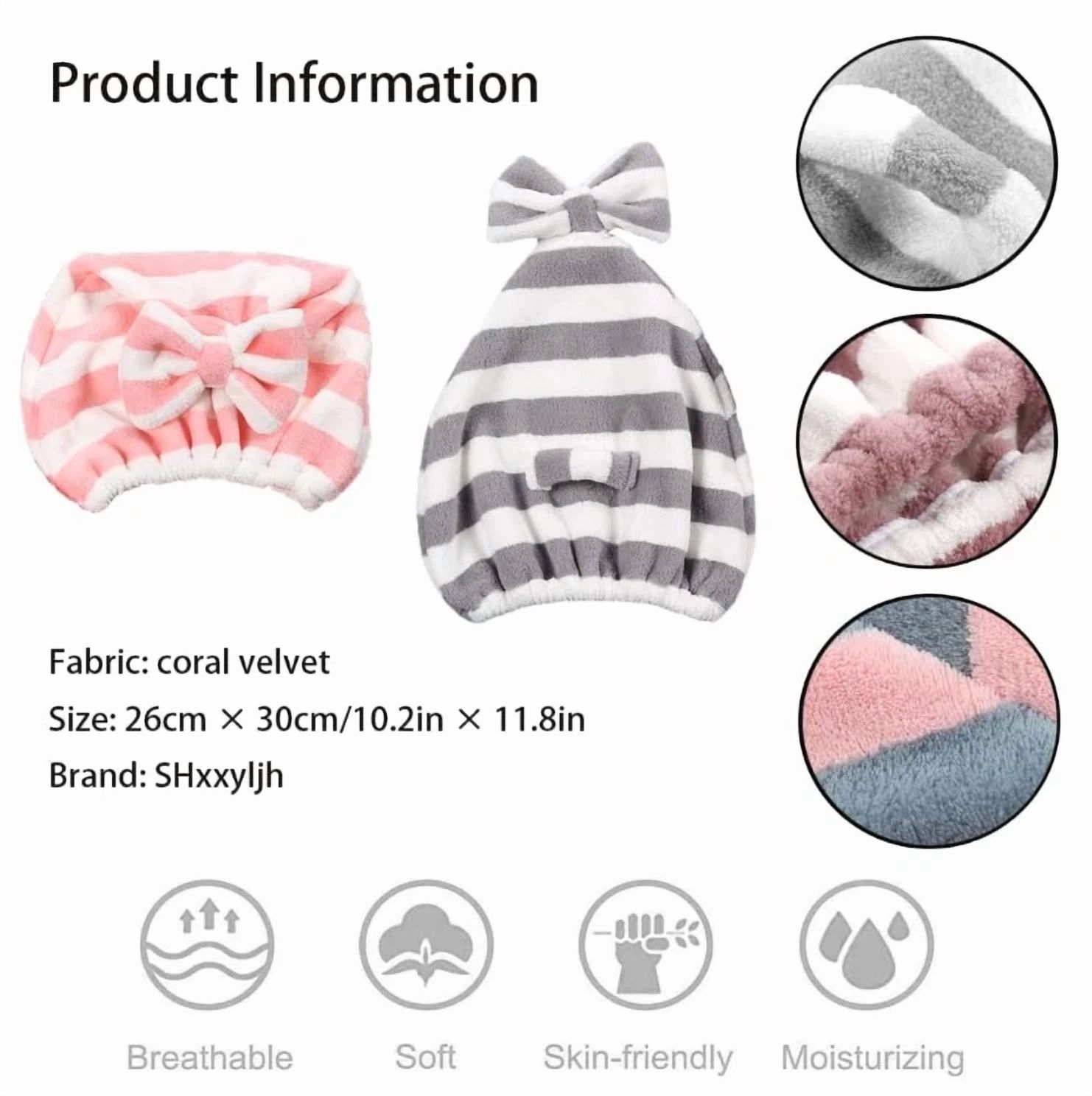 BUTTERFLY- 2Pc Microfiber Hair Drying Caps Fast Drying Hair Turban Wrap Towels Shower Cap