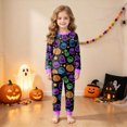 thumbnail image 5 of NOLDARES Toddler Baby Boy Girls Halloween Pajamas Set Kids Pumpkin Ghost Sleepwear 2 Pcs Pjs Cute Cartoon Print Long Sleeve Top and Pants(Purple,2-3 Y), 5 of 9