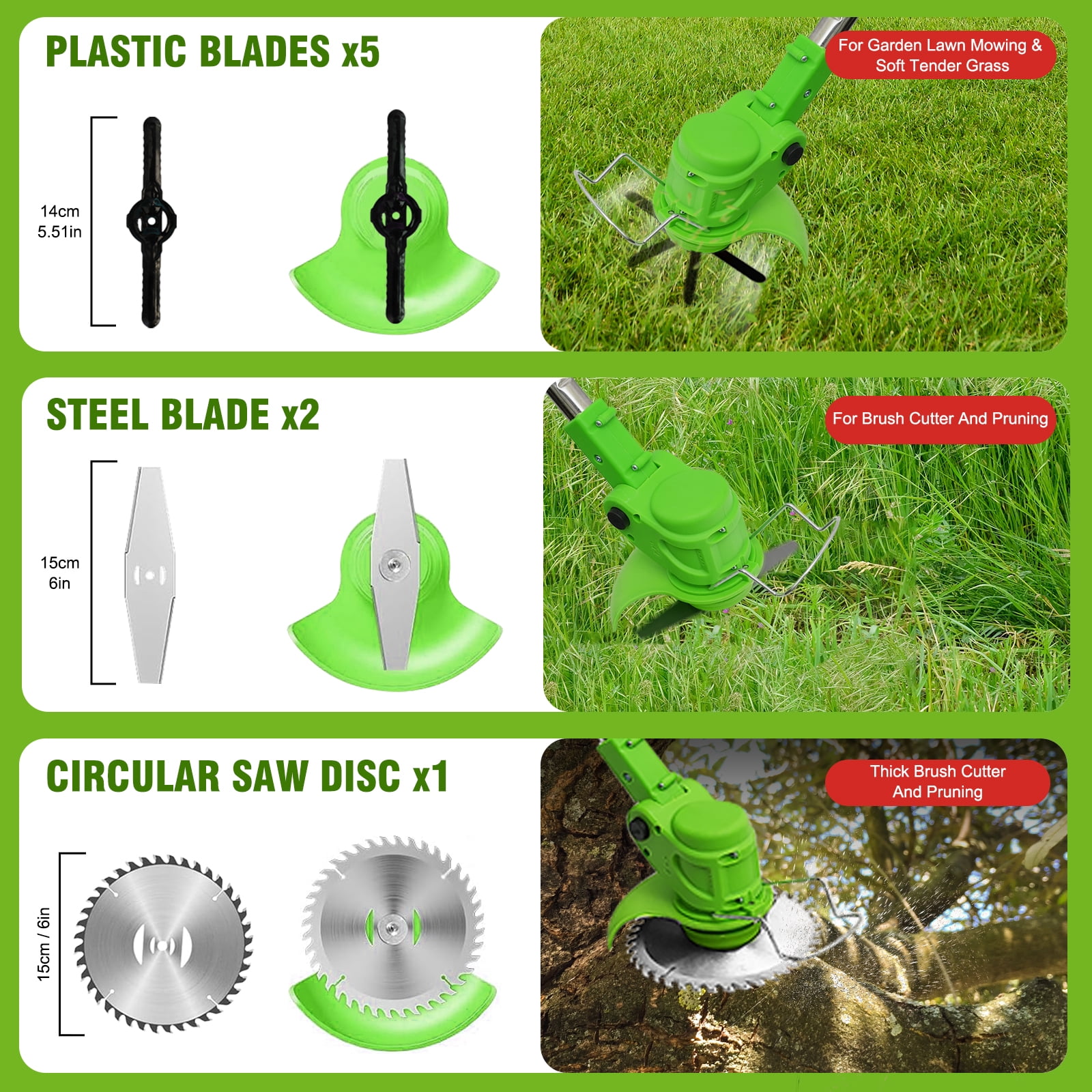 24V 650W Lawn Mover Electric Grass Trimmer Cordless, Weed Eater W/2 Batteries, Lawn Mower Cordless Pruning Cutter Weed Wacker Garden Trimming Tool