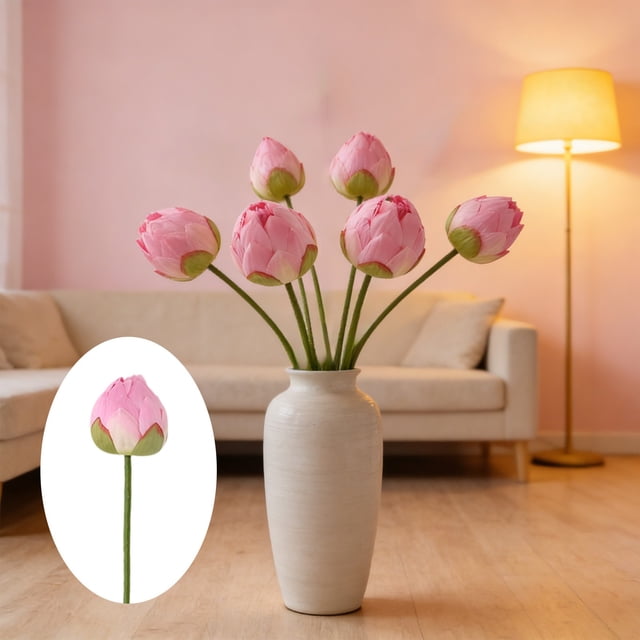 Fufafayo Artificial Lotus Flower Realistic One Fake Lotus for Pond Decoration Water Feature Spring Summer Decor Photography Prop Living Room Table Display