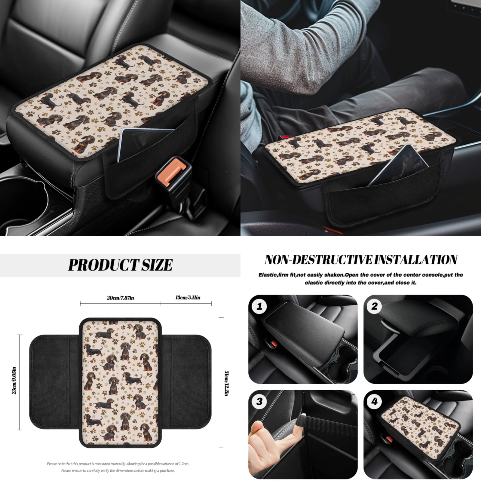 Yuyamidu Dachshund Dog Car Seat Cover of 14 Dog Paw Steering Wheel Cover Seatbelt Pads Cute Auto Armrest Cover Handbrake Cover Rearview Mirror Cover Trash Can Coasters Car Accessories