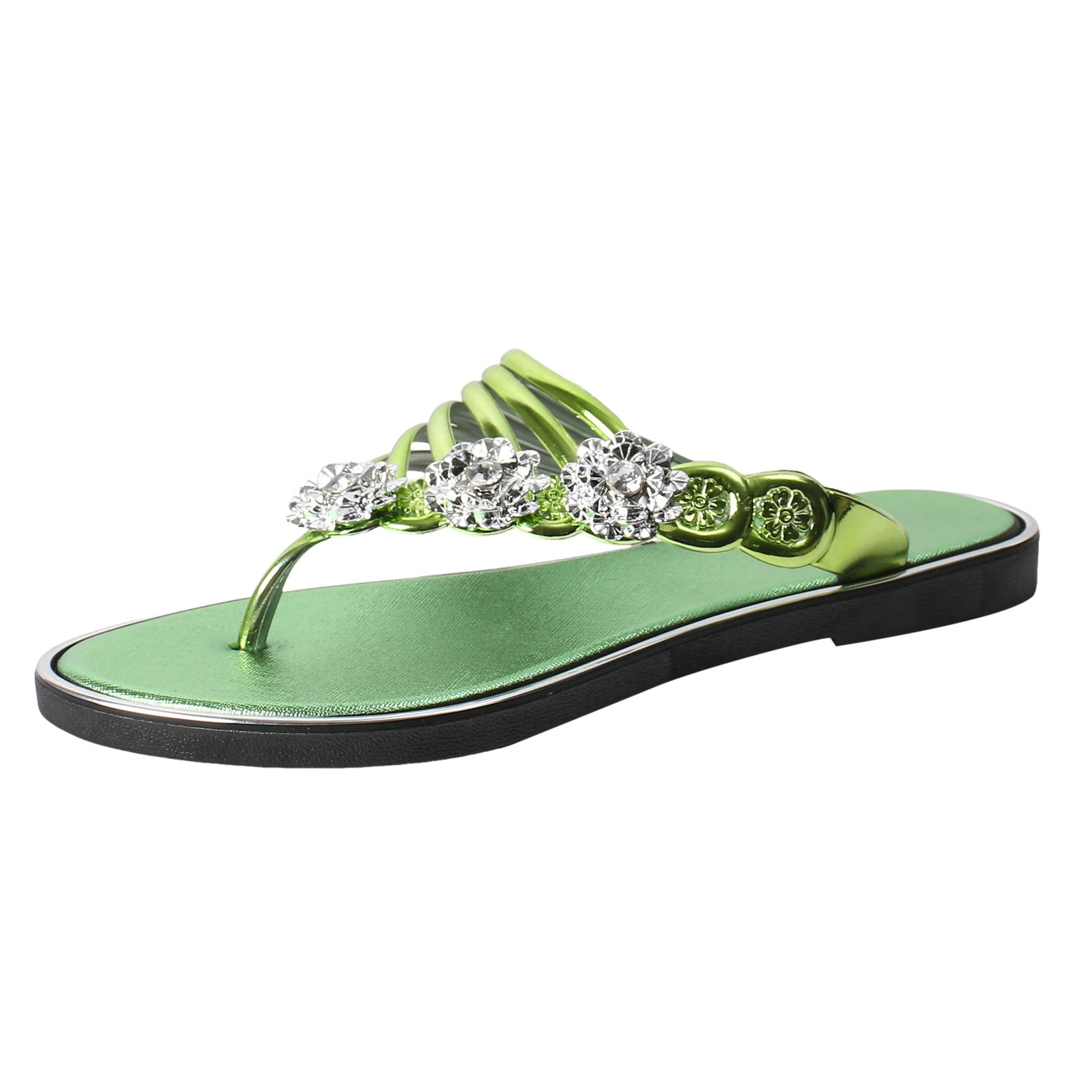 Boho Crystal Flower Slide Sandals For Women - Sparkly Flat Flip Flops, Dressy Beach Sandal - View #10