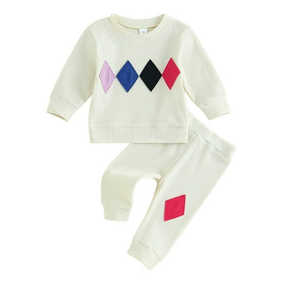 Esaierr Newborn Baby Boys Girls Sweatshirt Tracksuits 2 Piece Outfit Long Sleeve Pullover Geometry Sweatsuit and Sweatpants Spring Autumn Clothes for 0-24 Months
