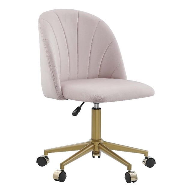 Linon Alyssa Chaise de Bureau Sans Accoudoirs Rembourrée et Réglable, Pattes Dorées, Rose Blush