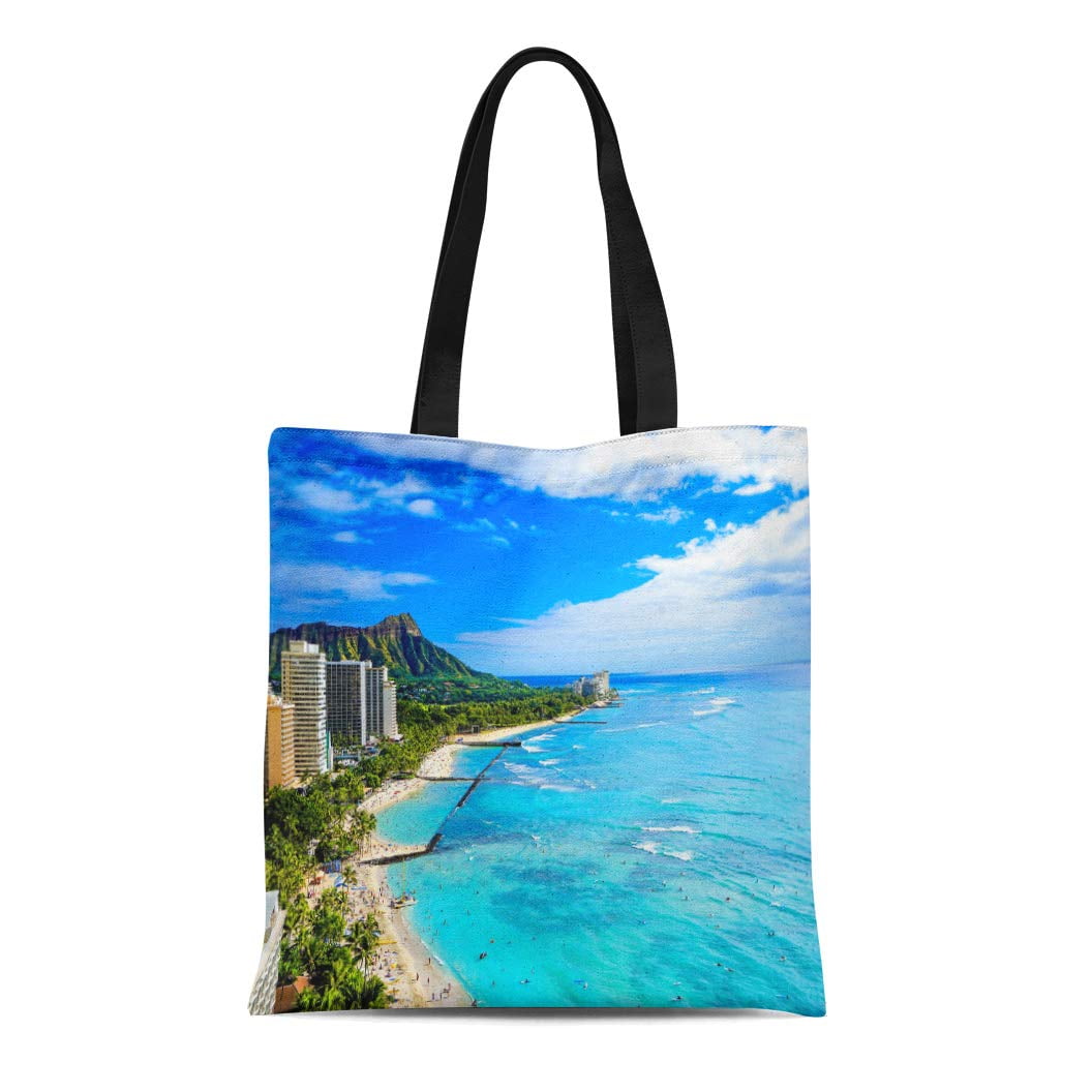 SIDONKU Canvas Bag Resuable Tote Grocery Shopping Bags Blue Waikiki