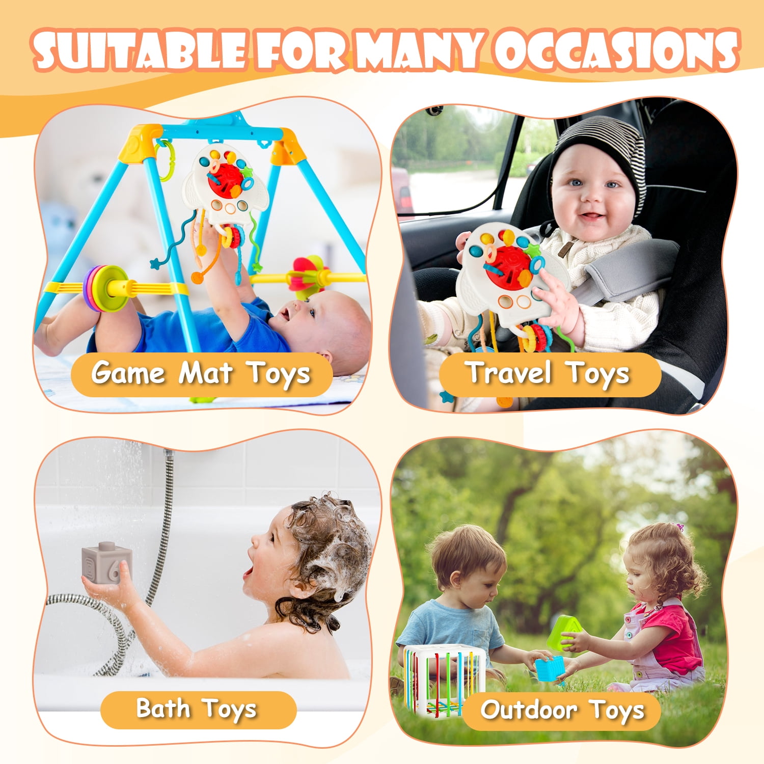 UQN Montessori Toys for 1 2 Year Old, 6 in 1 Baby Toys for 6-12-18 Months, Infant Sensory Toy Set , Shape Sorter and Activity Toys, Learning Gifts for Baby Boys Girls,Christmas Birthday Gift