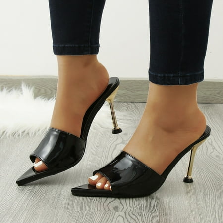 

〖Yilirongyumm〗 Black 40 Sandals Women Fashion Summer Women Sandals High Heel Pointed Fish Mouth Open Toe Comfortable Casual Colorful