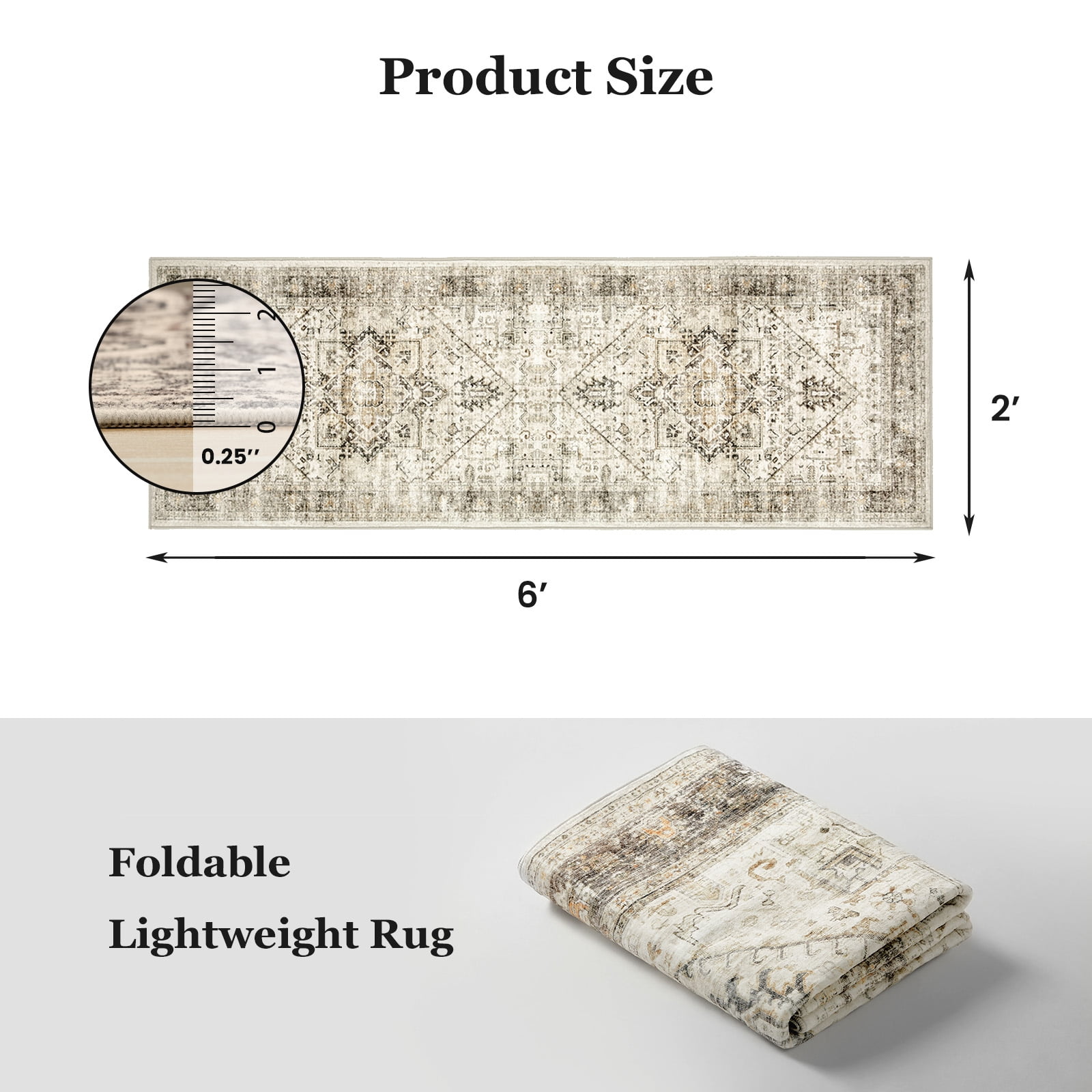 CHITOOMA 2'x6' Boho Runner Rug for Hallway, Machine Washable Stain Resistant Non-Shed Carpet, Runner Rug with Non-Slip Backing for Kitchen, Entryway, Bedroom, Laundry, Bathroom