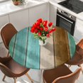 thumbnail image 2 of Round Table Cover 36-44 Inch Teal Green Brown Waterproof Reusable Table Cloth Round Fitted Vinyl Tablecloth with Elastic Edged for Parties Outdoors, Vintage Farmhouse Art Wooden Retro, 2 of 9
