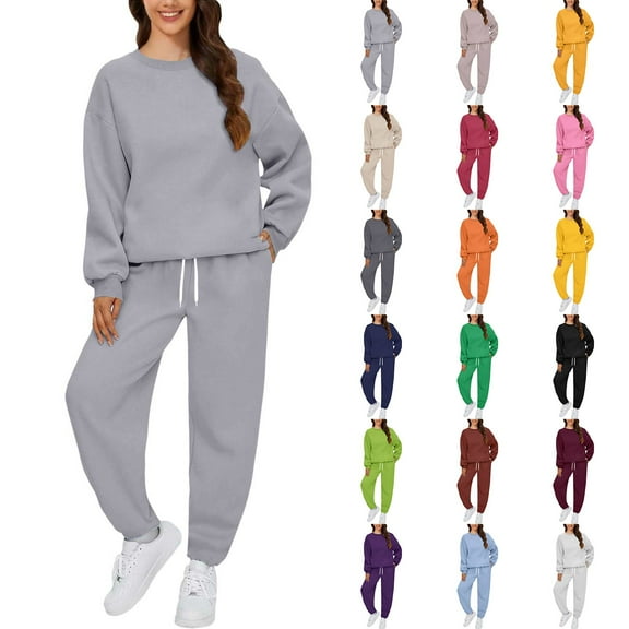 Texiao Comfort Sweatsuits for Women,Women's Fashionable Solid Round Neck Sports Sweatshirt Set