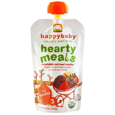 Nurture Inc. (Happy Baby), Organic Baby Food, Hearty Meals, Vegetable and Beef Medley, 7+ Months, Stage 3, 4 oz (pack of 6)