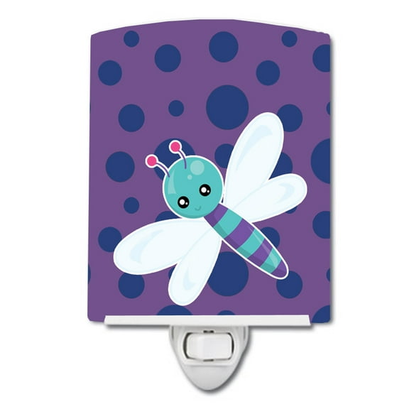 Caroline's Treasures BB7099CNL Dragonfly on Purple Polkadots Ceramic Night Light, 6x4x3", multicolor
