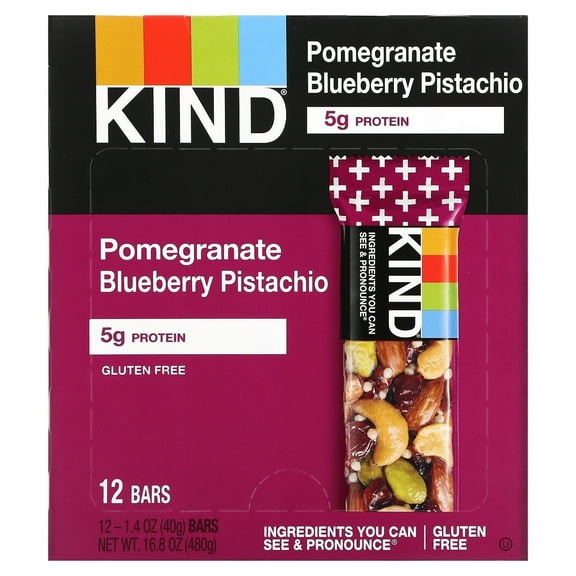 KIND Bars, Pomegranate Blueberry Pistachio, 12 Bars, 1.4 oz (40 g) Each Pack of 3